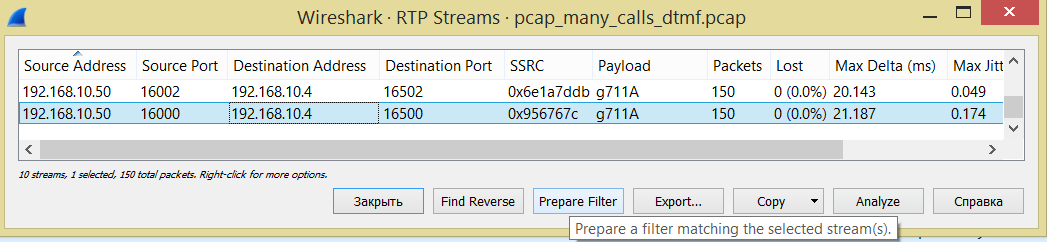 VoIP RTP streams analysis in Wireshark - prepare filter