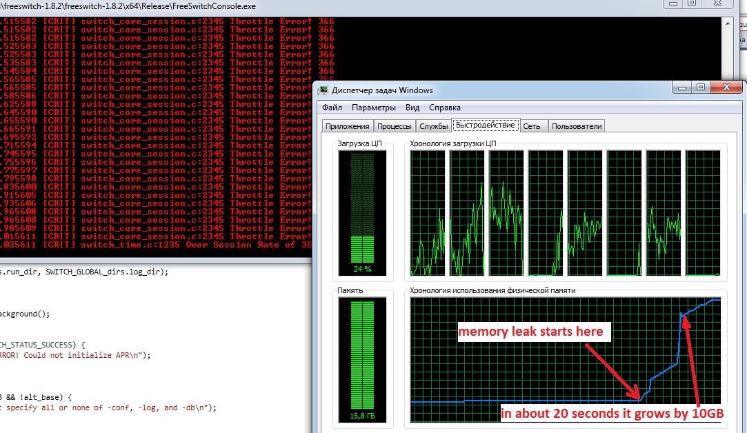 FreeSWITCH memory leaks, crash, penetration tests