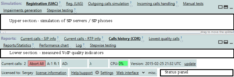 SIP Tester - main window